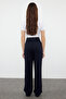 Lacivert Keten GörünümlüWide Leg/Geniş Paça Yüksek Bel Dokuma Pantolon TWOSS24PL00169 - 6