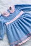 Blue and Pink Baby Girl's Cotton Dress with Lace and Bow Detail