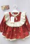Ruffle and Lace Detailed Special Design Flower Patterned Brick Color Baby Girl Dress - 5