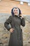 Khaki Fur Lined and Waterproof Full Length Women's Winter Coat & Coat - 7