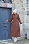 Brown Striped Women's Long Trench Coat with Front Pocket and Self-Lining Waterproof - 3