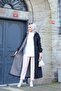 Black Striped Women's Long Trench Coat with Front Pocket and Self-Lining Waterproof - 5