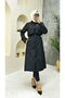 Black Women's Trench Coat with Lined Inside and Button Detail