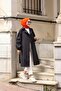 Black Striped Balloon Sleeve Women's Trench Coat - 3