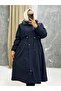 Navy Blue Fur Lined and Waterproof Large Size Oversize Women's Winter Coat & Coat - 3