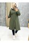Khaki Fur Lined and Waterproof Large Size Oversize Women's Winter Coat & Coat - 3