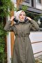 Khaki Fur Lined and Waterproof Large Size Oversize Women's Winter Coat & Coat - 6
