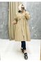 Beige Fur Lined and Waterproof Large Size Oversize Women's Winter Coat & Coat - 5
