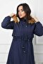 Navy Blue Fur Lined and Waterproof Women's Winter Coat & Coat - 3