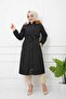 Black Fur Lined and Waterproof Large Size Oversize Women's Winter Coat & Coat - 2