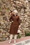 Brown Striped and Hooded Waterproof Women's Trench Coat - 2