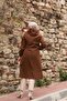 Brown Striped and Hooded Waterproof Women's Trench Coat - 8