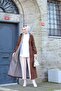 Brown Striped Women's Long Trench Coat with Front Pocket and Self-Lining Waterproof - 7