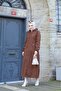 Brown Striped Women's Long Trench Coat with Front Pocket and Self-Lining Waterproof - 4