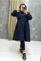 Navy Blue Fur Lined and Waterproof Large Size Oversize Women's Winter Coat & Coat - 6