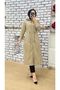 Beige Waterproof Women's Trench Coat with Striped Interior and Self-Lined