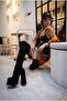 Black Suede Stretch Design Double Platform Women's Shoes Reilly