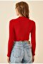 Winter Red Women's Long Sleeve Half Turtleneck Crop Blouse - 4