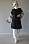 Black Lace-Detail Top with White Pants 2-Piece Kimono Set - 2