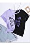 Lilac Black Butterfly Printed Combed Cotton T-Shirt