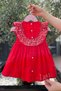 Red Baby Girl Poplin Dress with Floral Ruffles and Ribbon Detail - 3