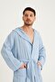Cotton Hooded Long Men's Muslin Bathrobe Beach Wear Blue - 3