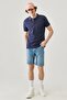Men's Navy Blue Regular Fit Polo Neck T-Shirt - 2