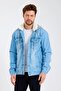 Men's Seasonal Classic Denim Casual Hooded Denim Jacket Ice Blue