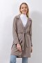 Women's Two Thread Knitted Buttonless Belted Mink Trench Coat Jacket Pmck25501