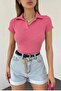 Fitted Pink Polo Neck Short Sleeve Camisole Crop Blouse