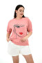 Women's Large Size Face Printed T-Shirt 1788-25 - 2