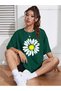 Women's Daisy Printed T-Shirt - Oversize Crew Neck T-Shirt - 2