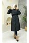 Black Women's Trench Coat with Lined Inside and Button Detail - 3