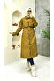 Tan Lined and Button Detailed Women's Trench Coat - 2