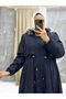 Navy Blue Fur Lined and Waterproof Large Size Oversize Women's Winter Coat & Coat - 4