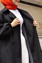 Black Striped Balloon Sleeve Women's Trench Coat - 7