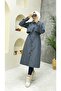Gray Lined and Button Detailed Women's Trench Coat - 5