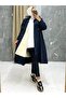Navy Blue Fur Lined and Waterproof Large Size Oversize Women's Winter Coat & Coat - 8