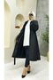 Black Women's Trench Coat with Lined Inside and Button Detail - 5