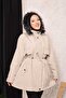 Light Beige Fur Lined and Waterproof Women's Winter Coat & Coat - 2
