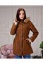 Tan Fur Lined and Waterproof Large Size Oversize Women's Winter Coat & Coat - 3