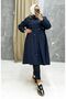 Navy Blue Fur Lined and Waterproof Large Size Oversize Women's Winter Coat & Coat - 7