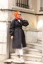 Black Striped Balloon Sleeve Women's Trench Coat - 4
