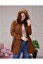 Tan Fur Lined and Waterproof Large Size Oversize Women's Winter Coat & Coat - 6