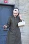 Khaki Striped Interior Pocketed and Self-Lined Waterproof Women's Long Trench Coat - 5