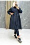 Black Fur Lined and Waterproof Large Size Oversize Women's Winter Coat & Coat - 2
