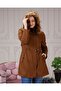 Tan Fur Lined and Waterproof Large Size Oversize Women's Winter Coat & Coat - 5