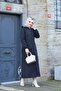 Black Striped Women's Long Trench Coat with Front Pocket and Self-Lining Waterproof - 3