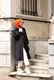 Black Striped Balloon Sleeve Women's Trench Coat - 5