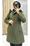 Khaki Fur Lined and Waterproof Women's Winter Coat & Coat - 5